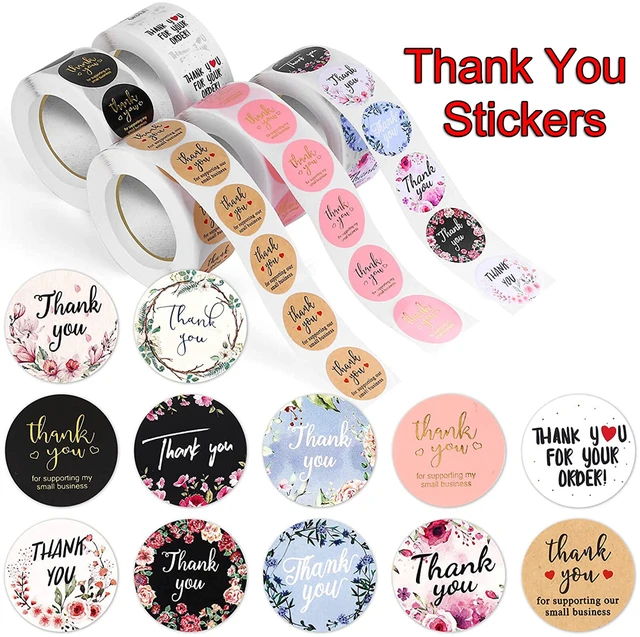 1Inch Floral Thank You Sticker for Small Business Package Seal