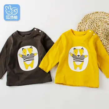 

Kids Boys T-shirts Baby Long Sleeve Cartoon fox Tops Children Autumn Solid Cotton Sweatshirt 1-5 Years Boy Girl T Shirts