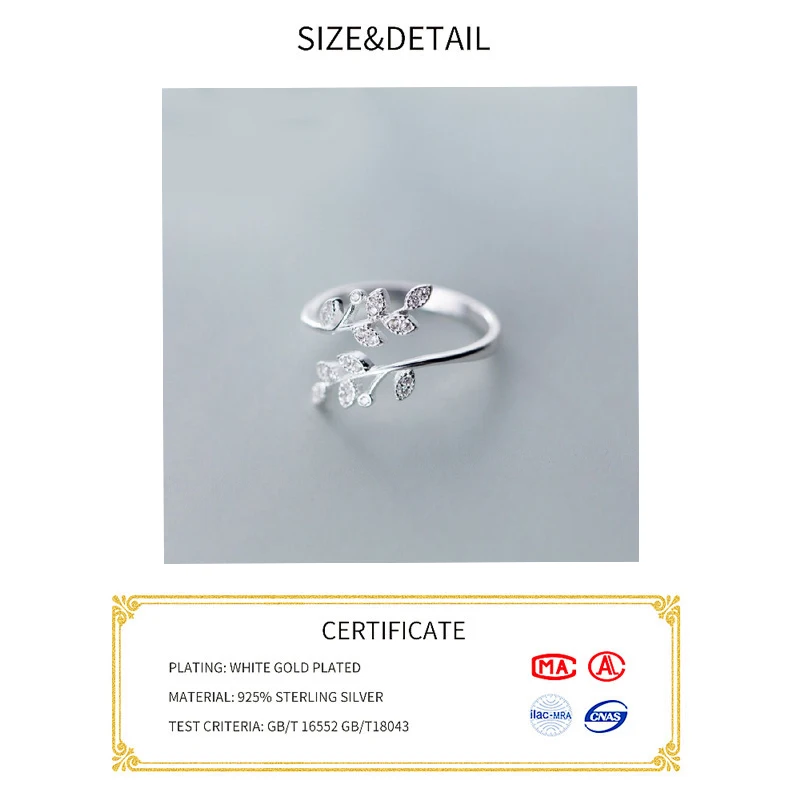 Silver Ring 925 Sterling Silver Korean Zircon Leaf Shape Female Index Finger Retro Fashion Handmade Couple Gift