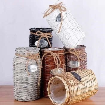 

Wicker Vase Plants Straw Pots Handmade Woven Flower Storage Basket Flower Arrangement Container Home Desktop Garden Decoration