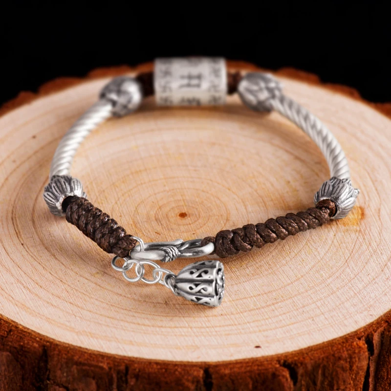 Cigovo, шесть слов, истина, мужской серебряный браслет, чистое серебро, винтажный, тканый, женский, 999 футов, серебряный, персональный, модный, мужской, крутой