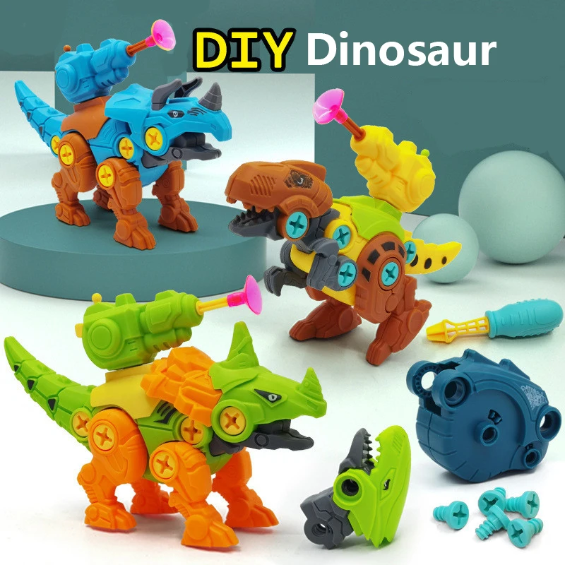 

Nut DIY Disassembly Shooting Dinosaur Kids Drilling Assemble Screw Early Educational Toys Mosaic Puzzle Building Bricks Gifts