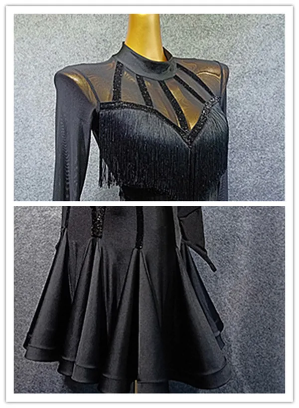 Женское платье для латинских танцев, Vestido Flecos, с кисточками, Фламенго, Румба/Танго/Сальса, конкурентное черное, красное, латинское платье, новинка