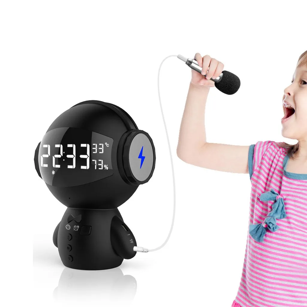 Portable Charging Mini Karaoke Microphone Design Wireless Bluetooth Speaker Robot Shape FM Handsfree Music Surround Loudspeaker
