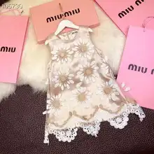 Новинка; модные летние платья для девочек; коллекция года; милые кружевные платья принцессы без рукавов с круглым вырезом и вышивкой для девочек; праздничные платья