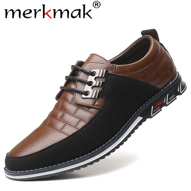 Merkmak Autumn Genuine Leather Men Casual Shoes Breathable lace-up Oxfords Dress Business Formal Wedding Party Big Size Shoes tanie i dobre opinie Cow Leather Rubber Fits true to size take your normal size Solid Adult Canvas