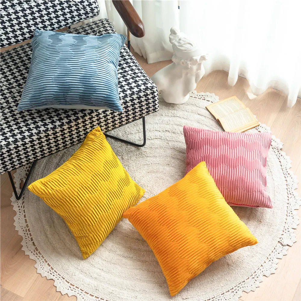 

Woven Pattern Pillow Cover Soft Solid Color Decorative Striped Plush Cushion Covers for Sofa Couch Bed Chair Cover