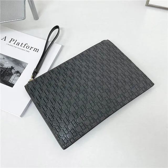 2021 New Luxury Brand CH Clutch Unisex High-quality CH Letter Pattern Clutch luxury envelope leather business clutch purse Two grey