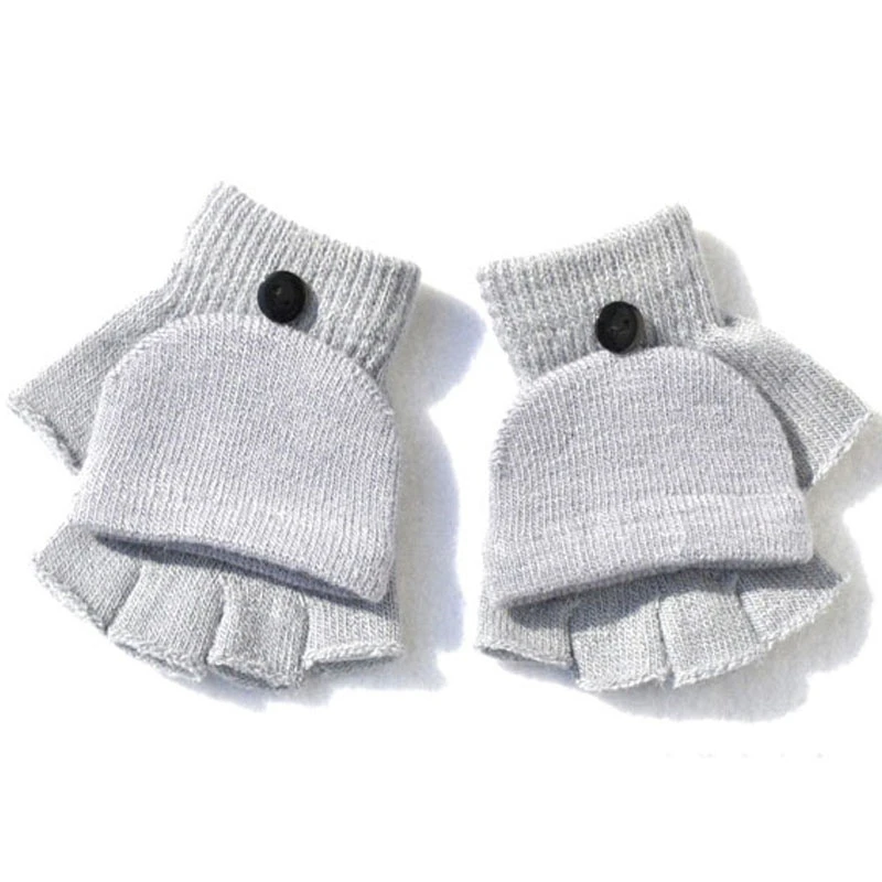 light grey 4-10 Детские Зимние перчатки с открытыми пальцами для учеников начальной школы, сохраняющие тепло и холода, вязаные перчатки унисекс - Color: light grey