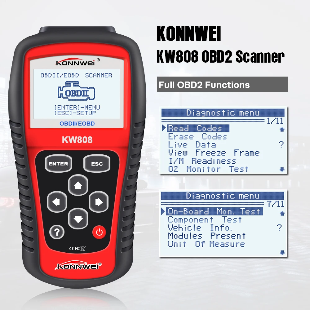 KONNWEI KW808 автоматический сканер Live Data Code Reader контроль двигателя автомобиля диагностический инструмент для CAN и всех современных OBD2 протоколов