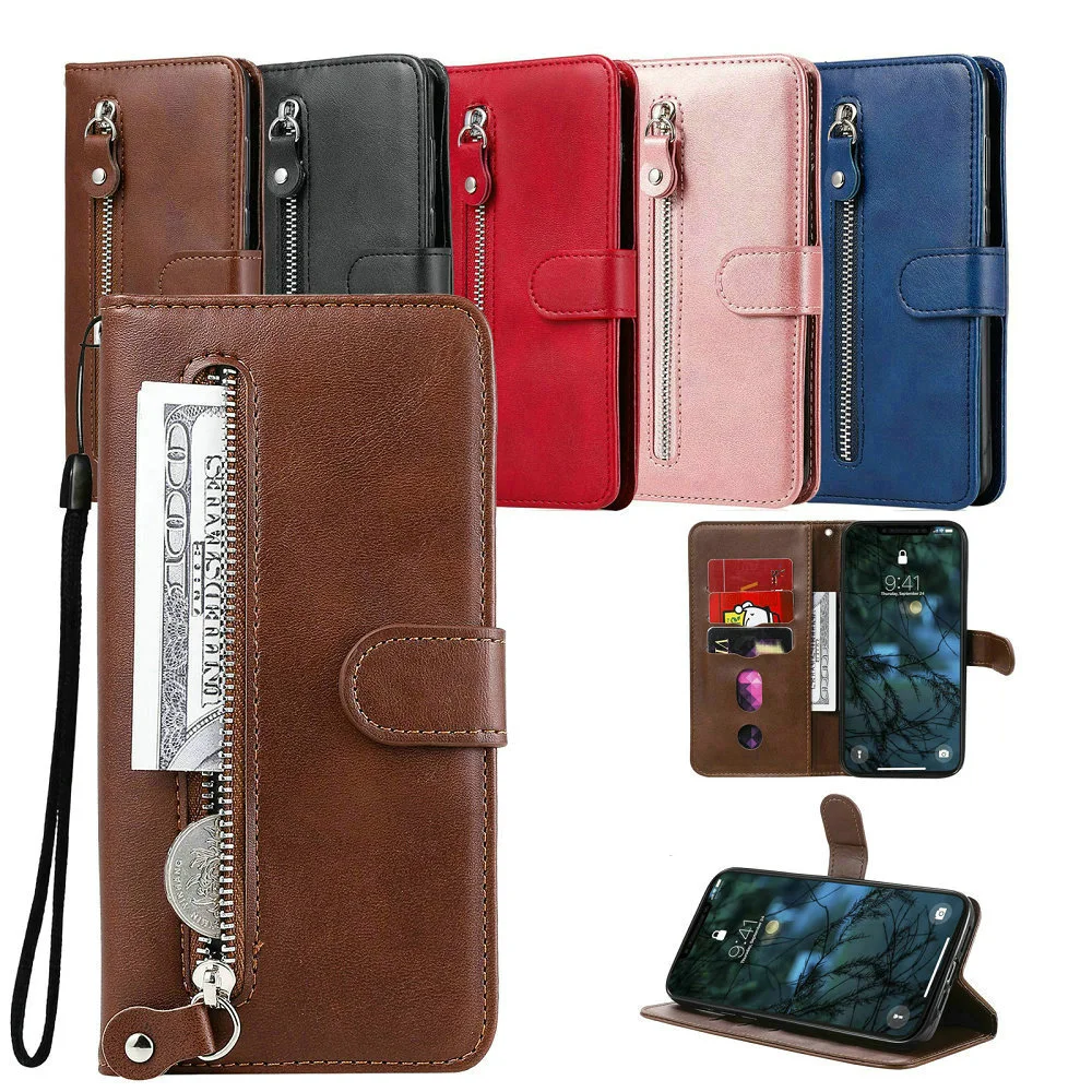 Zip Wallet Case for iPhone 12 Mini - Red - Granulated Leather