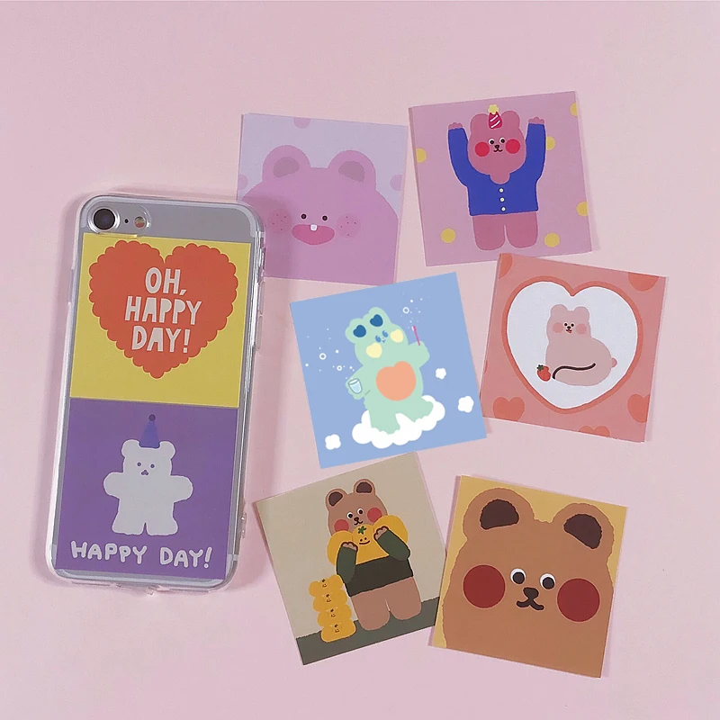 

Ins Popular Cute Illustration Bear Gummy Sticker Card Postcard Hand Book Mobile Phone Case Diy Cartoon Decorative Sticker