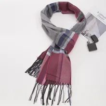 Зимний клетчатый шарф в британском стиле, мужские теплые шарфы из искусственного кашемира, толстый шарф с кисточками