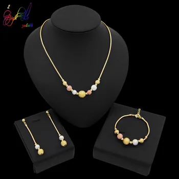 

Yulaili 2019 New Elegant Round Chain Necklace Dangle Earrings Charm Bracelet Dubai Gold Jewelry Sets Wedding Accessorios Mujer