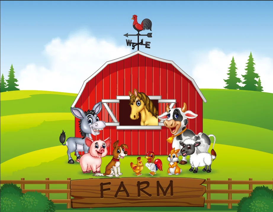 7x5FT Beautiful Green Farm Trees Cute Animals Party Red Barn DIY Custom Photo Studio Backdrop Background Vinyl 220cm X 150cm | Электроника