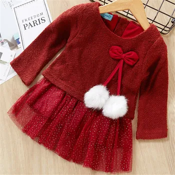 

2020 New 2 Piece Party Dress Toddler Girls Mesh Tutu Dress ClothesNew Spring Fall Baby Girl Dress Princess Long Sleeve Fake