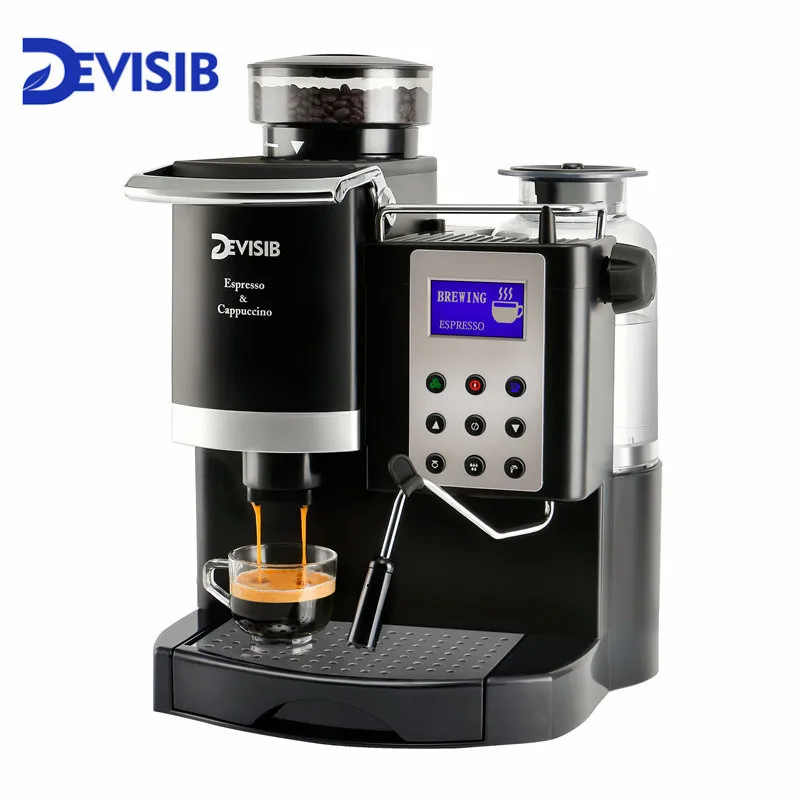 DEVISIB Professional All-in-One Espresso Coffee Machine Americano Maker
with Bean Grinder and Milk Frother Become Barista Easily