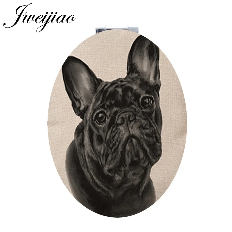 

JWEIJIAO black dog 1X/2X Oval Magnifying Purse Makeup mirrors pug Poodle Siberian Husky Mini Vanity espejo mirror for women A141