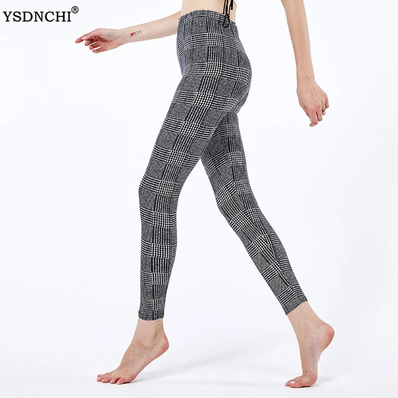 

YSDNCHI Sports Pants Grid Fitness Legging High Stretch Sport Pants Spandex Workout Trousers Women Black Ankle-Length Jeggings