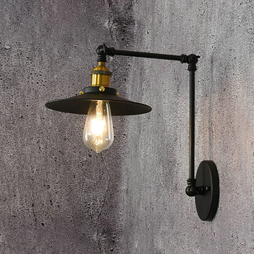 Buy Adjustable Long Swing Arm LED Light Study Room Vintage E27 Wall Lamp Retro Loft Lighting Cafe Decoration Lighting Without Bulb