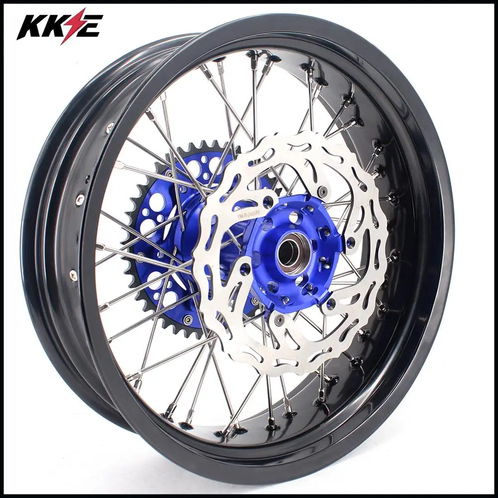 KKE 3,5/4,25 Supermoto спицевые колеса обода Набор для YAMAHA WR250F 2001-18 WR450F 03- Supermotard синяя втулка 320 мм дисковый кронштейн