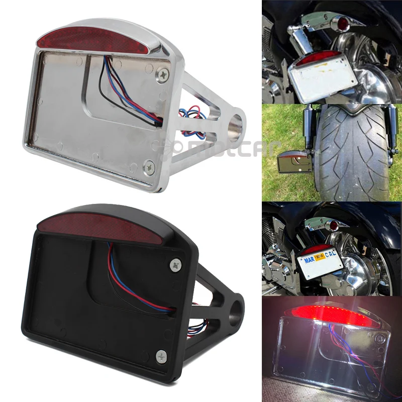 Chrome Mount License Plate with LED Taillight for Harley-Davidson Motorcycles 