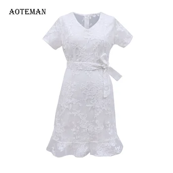

Spring Summer Women Dress 2020 Sexy Slim Elegant Hollow Out Solid Lace Party Dresses Female Casual Vintage A Line Dress Vestidos