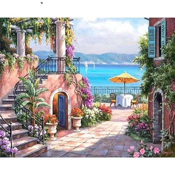 

Sea View Room Paint By Numbers Coloring Hand Painted Wall Art Kits Drawing Canvas DIY Oil Painting Pictures By Numbers