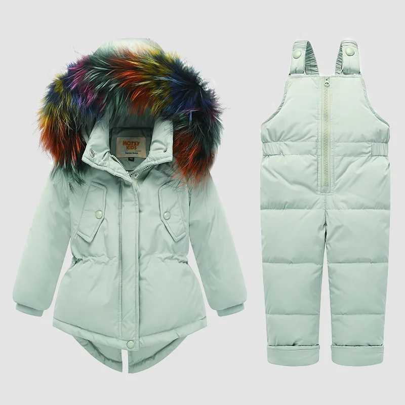 

2019 Winter Warm Down Jacket Girls Clothes Sets Toddler Boys Clothes Down Coats + Overalls Kids Snowsuit For Girls 1-5 Years