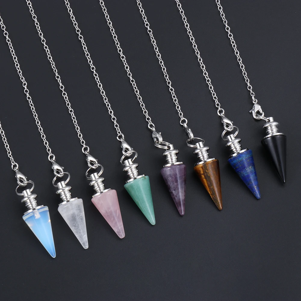 Fashion Conical Pendulum Natural Stone Taper Pendulums Silver Color