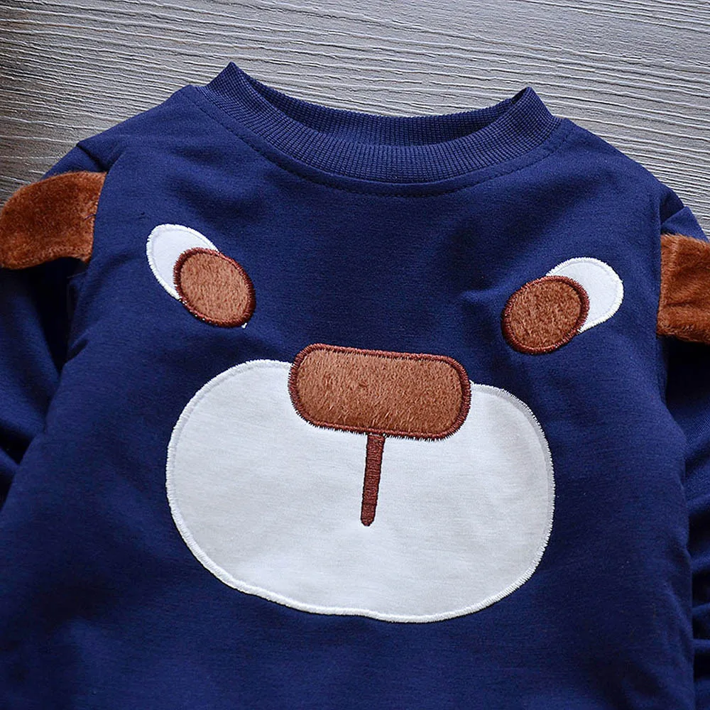 Fashion baby girl clothes baby sets cotton o-neck Infant Toddler Baby Girls Cartoon Bear Pullover Tops Pants Outfits Set H4