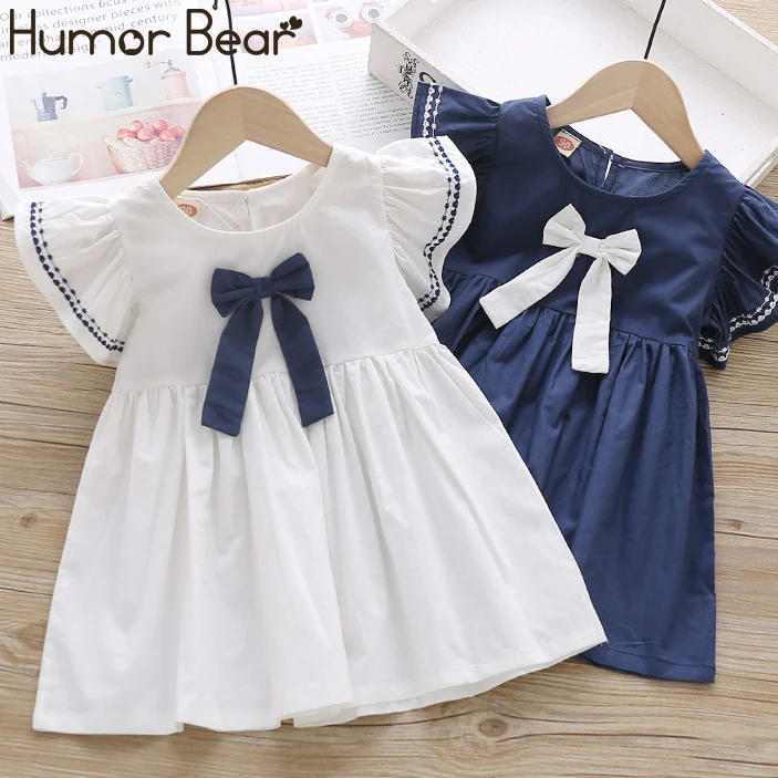 Humor bear/платья для маленьких девочек; Новинка г.; летняя брендовая одежда принцессы с милым бантом; одежда для малышей; Детские платья с рукавами-крылышками; детская одежда