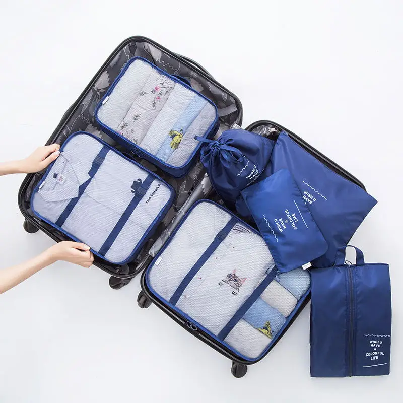 Многофункциональная дорожная сумка для хранения саржа из полиэстера 7 комплектов портативной сумки для хранения одежды сумка для хранения багажа семь штук - Цвет: navy