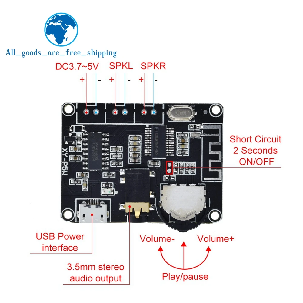 5 Вт + PAM8406 Bluetooth 0 DC3.7-5V стерео модуль усилителя мощности звука XY-P5W для Arduino diy kit |
