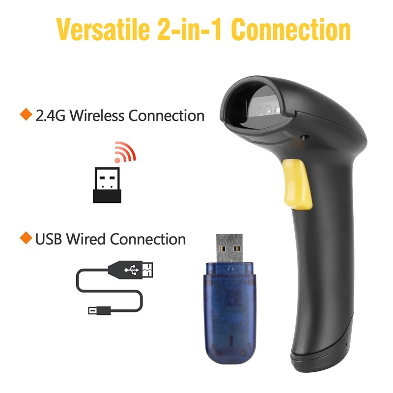 2.4G Wirelres Barcode Scanner 1D 2D QR Portable Bar Code Reader Handheld Data Matrix Reader Bar Gun Multi Language 2200mAh