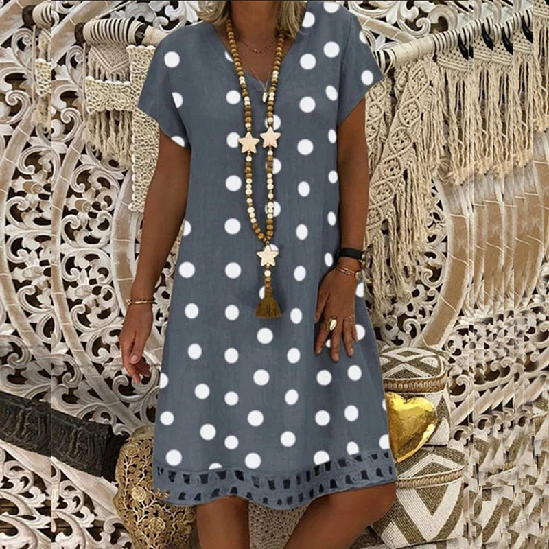 2021 New Summer Dresses Women Casual Short Sleeve v-Neck Print A-line Dress Large Size Streetwear Sundress Loose Vestidos | Женская