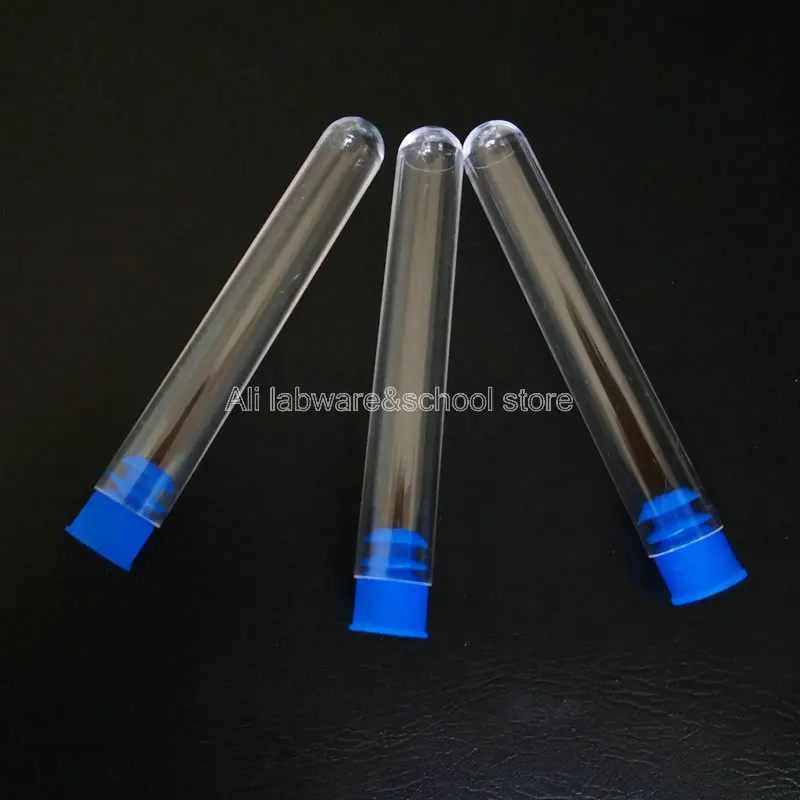 100 шт./лот 12x78 мм лабораторные пластиковые пробирки с круглым дном и синими колпачками школьные принадлежности