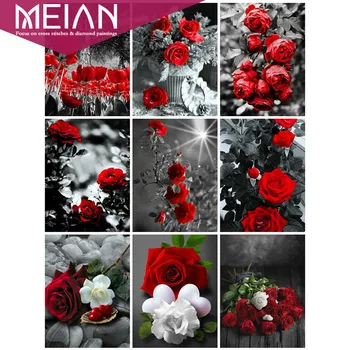 

Meian Flower Full drill Diamond Painting Flowers Rose Needlework Diamond Embroidery Floral Gift Fall Decorations For Home art