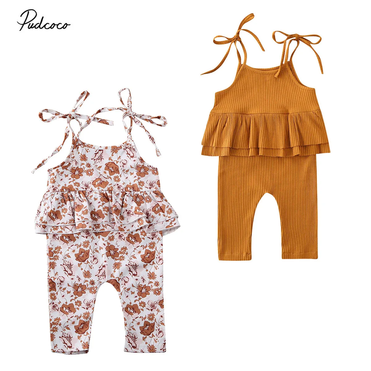 Детская летняя одежда Одежда для новорожденных и маленьких девочек Комбинезон с оборками без рукавов рваный комбинезон Цветочный наряд