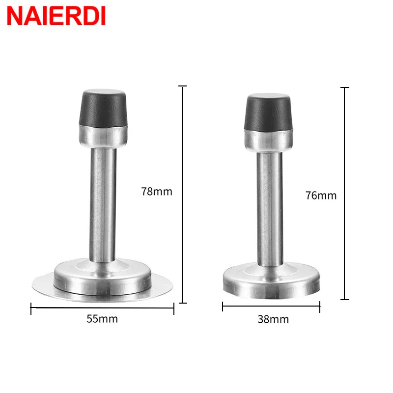 NAIERDI Stainless Steel Door Stops Wall Mounted Door Stopper Rubber Holder Catch Floor Fitting With Screws Bedroom Home Hardware - Image 5