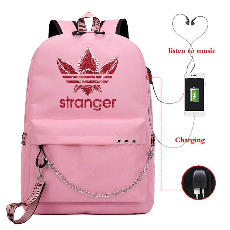 Freak Stranger Things, сумка на плечо, USB, с двойной проводкой, для девочек, модный рюкзак на цепочке, школьная сумка, дорожные сумки для мужчин и женщин