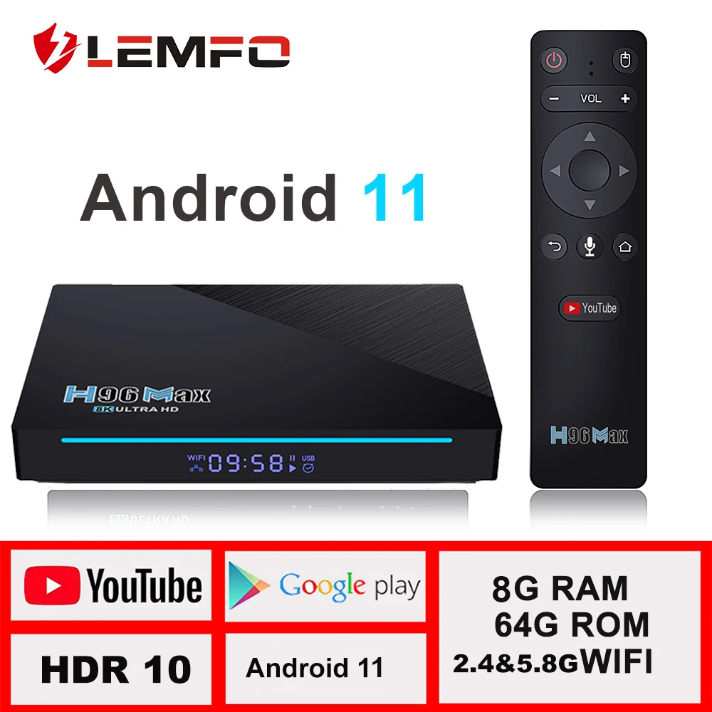 ТВ-приставка H96 MAX приставка для Smart TV android 11 RK3566 8 ГБ 64 8K 2021 LEMFO 2 4G 5 8G Wi-Fi BT 4 0 Google Voice