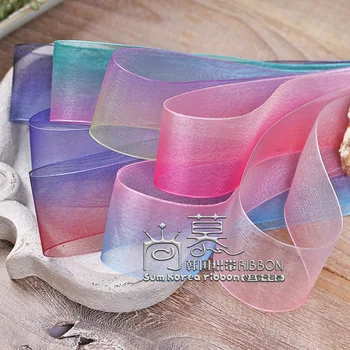 

100yards 16/25/38mm rainbow organza sheer korean ribbon for hair bow accessories shoe cord decorative handcraft supplies