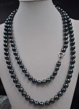 

New 9-10mm black cultured freshwater pearl necklace 48”