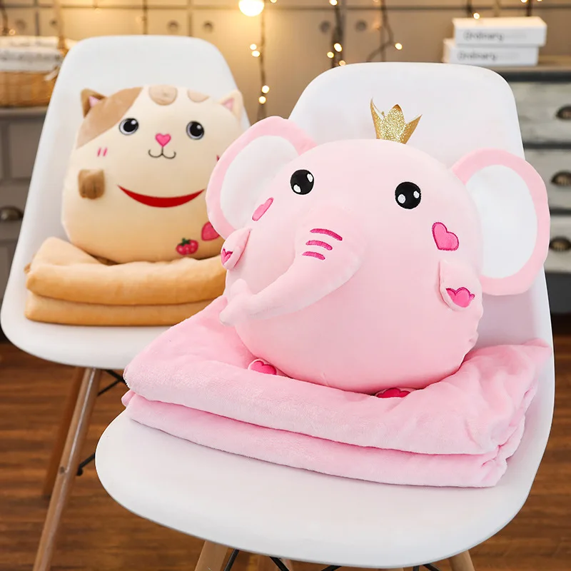 Мягкие красочные мягкие единороги 2 в 1 подушки с одеялом внутри Kawaii Плюшевые Радуга Единорог слон кошка игрушки для детей