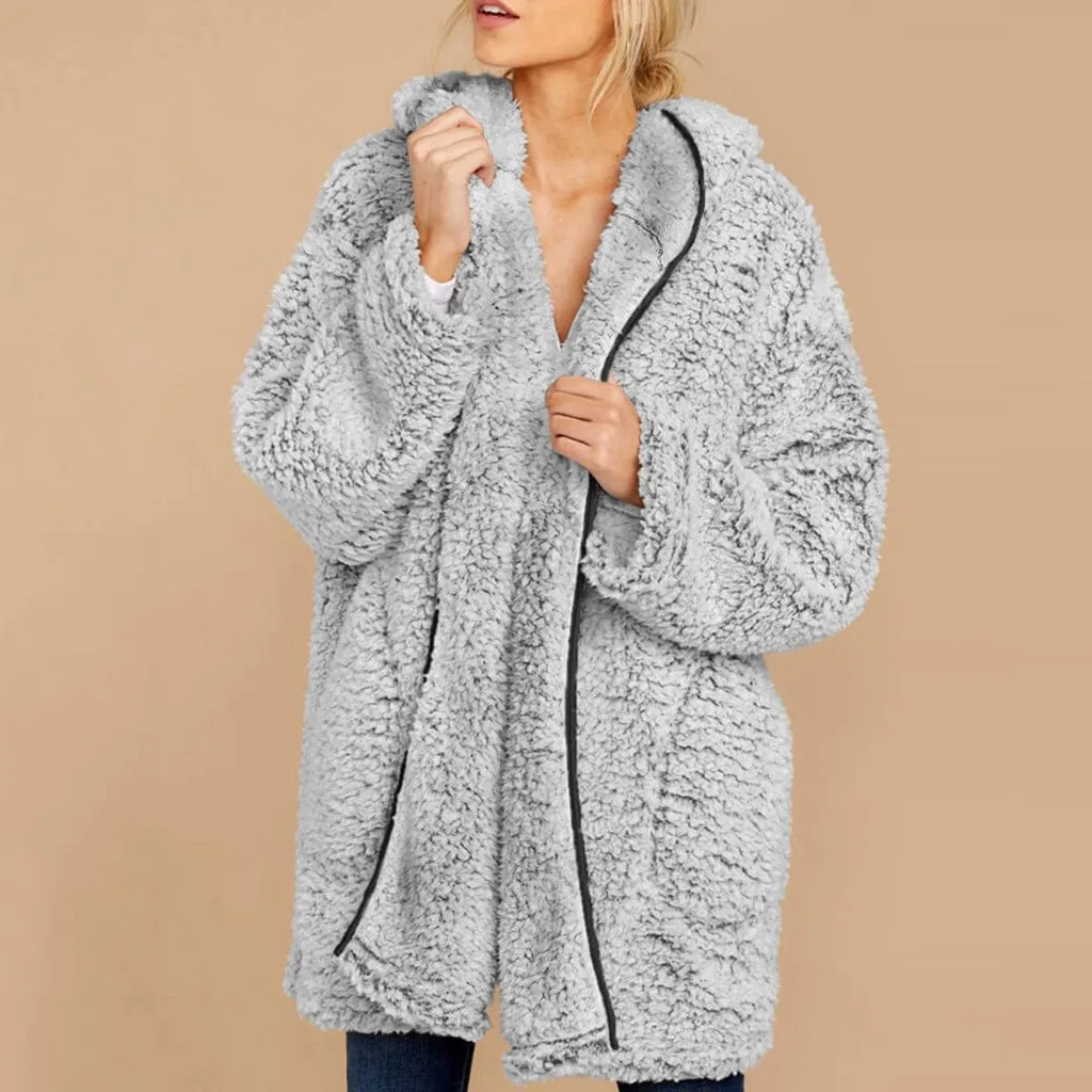Плюс Размер плюшевый свитер с капюшоном пальто длинный рукав теплый кардиган верхняя одежда плюшевый теплая куртка Модные женские свитеры для женщин