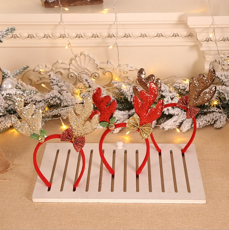 Happyyami diademas navideñas brillo lentejuelas reno diadema astas diademas accesorios para el cabello de navidad fiesta de navidad favorece calcetines de navidad café 