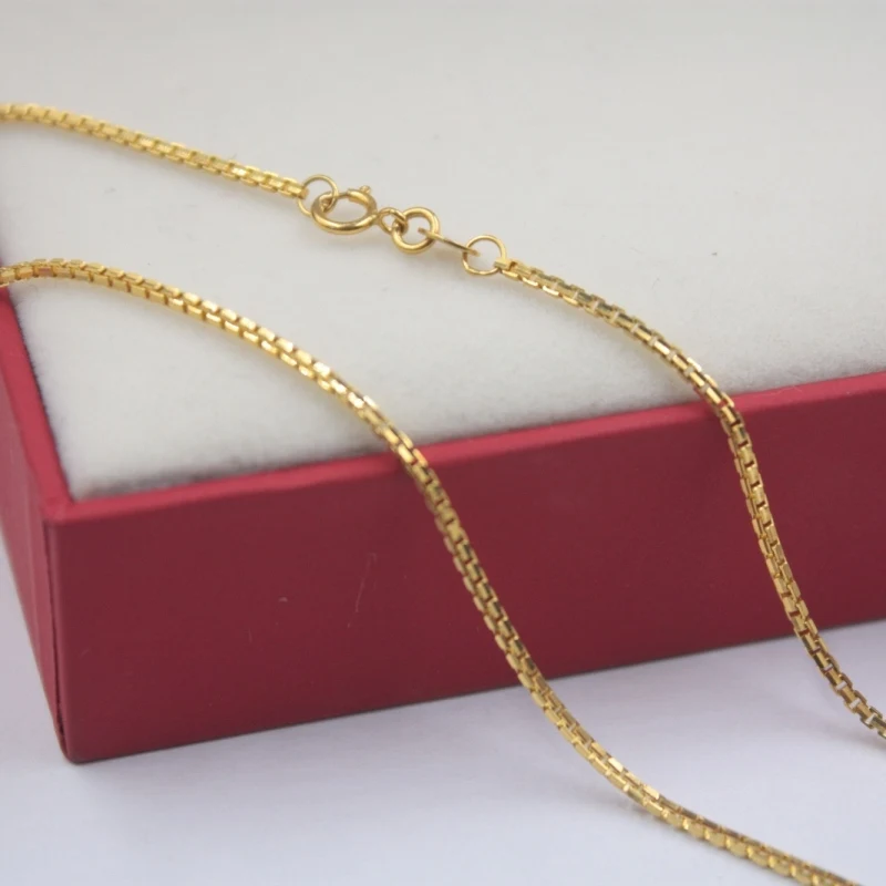 18k Solid Gold Box Chain Women Necklace 