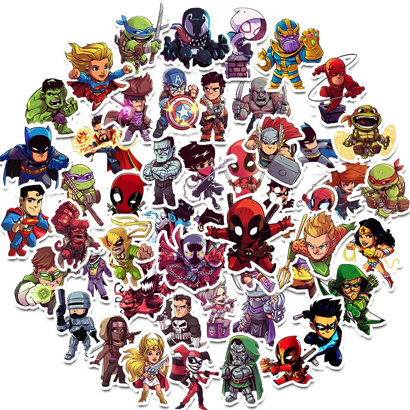50PCS Superhero Hero Batman Hulk Spiderman Captain stickers Movie sticker for DIY Sticker on Travel case Laptop Skateboard decel