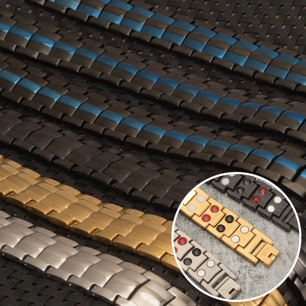 Vinterly Black Bracelet Men Hand Chain Energy Health Germanium Magnetic Bracelet Men Stainless Steel Bracelets For Women Men